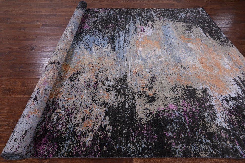 9' 1" X 12' 0" Modern Wool and Silk Hand Knotted Rug Q8869