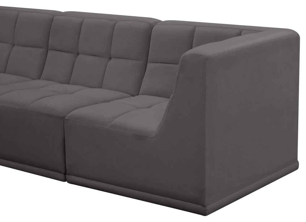 Relax Velvet Upholstered 4-Piece L-Shaped Modular Sectional, Grey