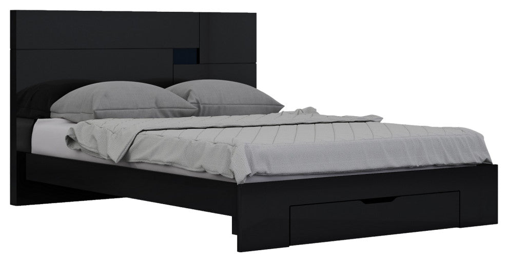 HomeRoots 79" X 80" X 43" 4pc Eastern King Modern Black High Gloss Bedroom Set