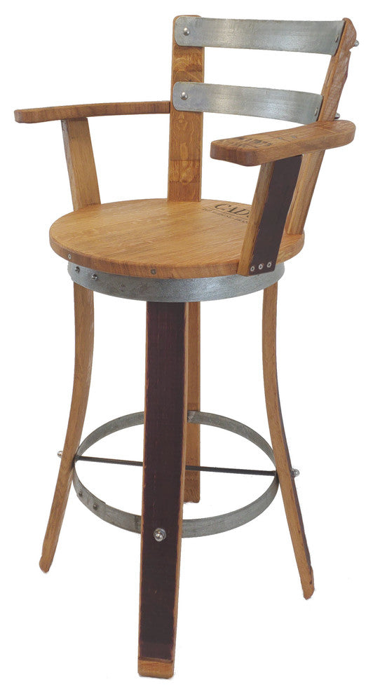 Swivel Top Wine Barrel Bar Stool With Armrest, 30" Sit Height