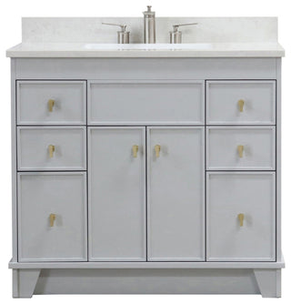 39" Single Sink Vanity, French Gray Finish With Engineered Stone Top