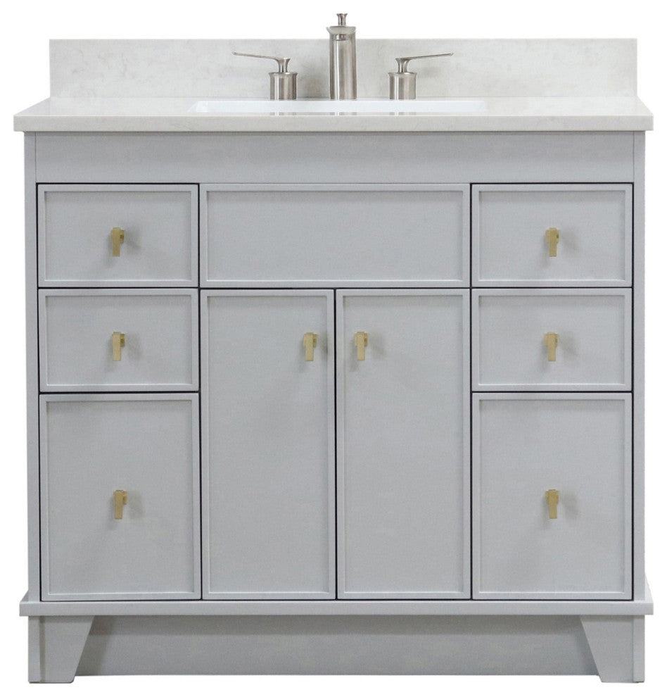 39" Single Sink Vanity, French Gray Finish With Engineered Stone Top