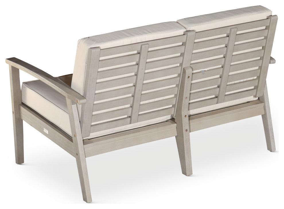 DTY Outdoor Living Longs Peak Eucalyptus Loveseat w/ Cushion, Driftwood Gray, Da