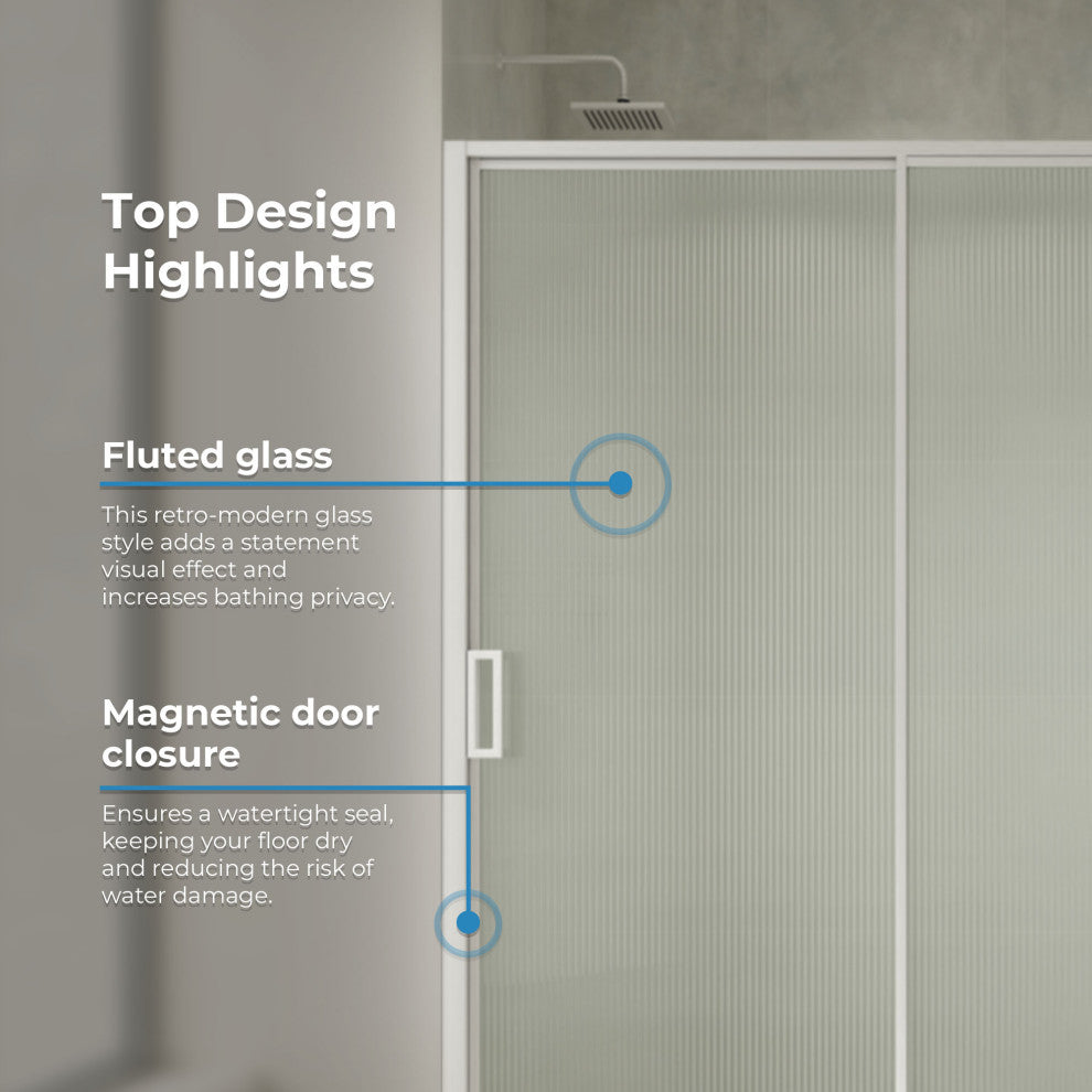 Stanford Sliding Fluted Alcove Shower Door, Satin Nickel, Fluted Glass, 60"