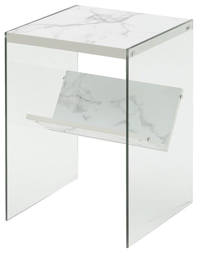 Convenience Concepts SoHo End Table in Faux White Marble Wood Finish
