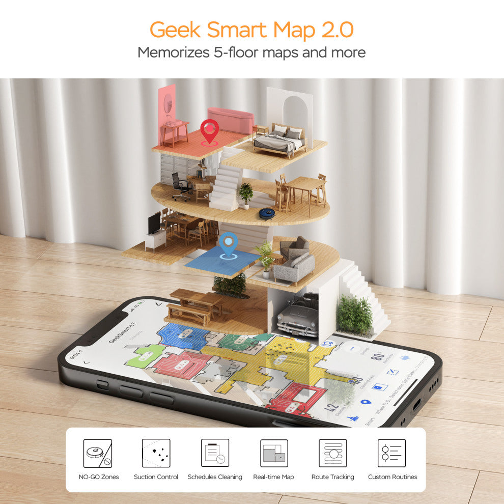 Robot Vacuum Cleaner and Mop, LDS Navigation, Wi-Fi Connected App