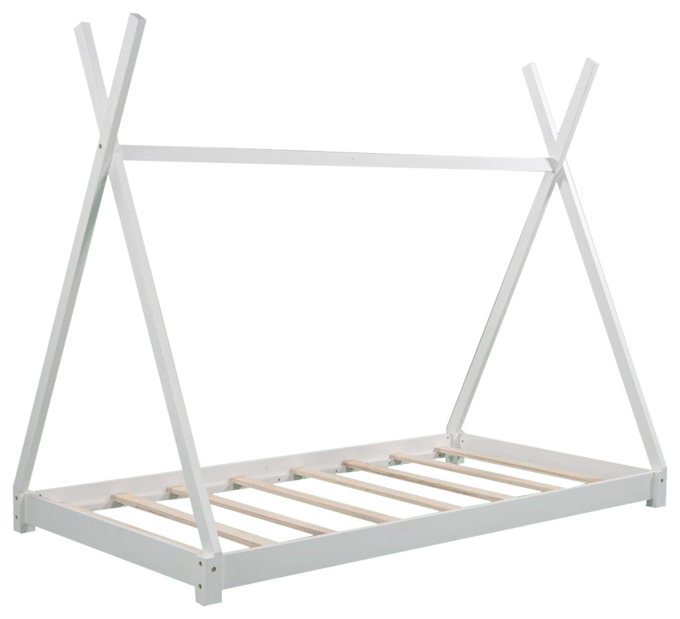 Gewnee Twin Size House Platform Bed with Triangle tructure in White