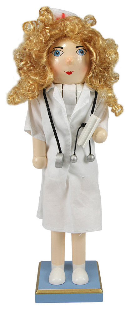 Decorative Wooden Christmas Nutcracker Nurse With Stethoscope, 15"