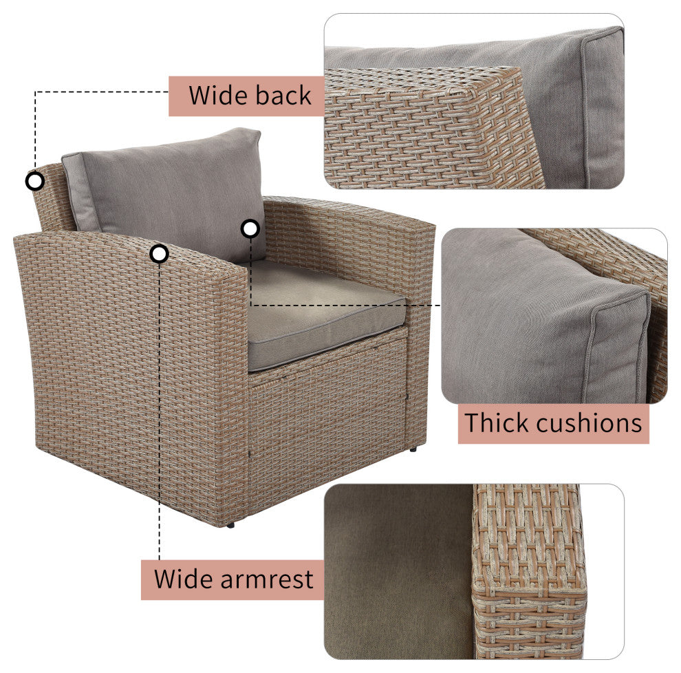 4 Pieces Outdoor Rattan Patio Sectional Sofa Set With Cushions, Gray