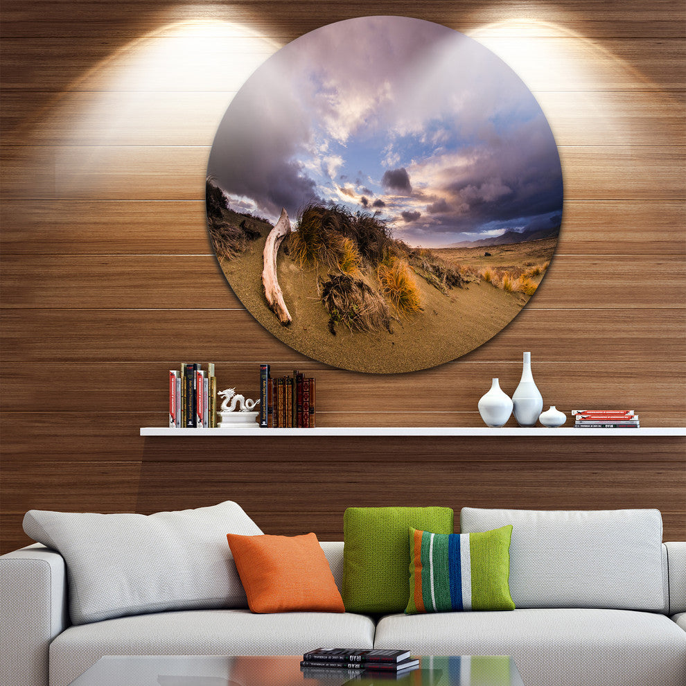 Old Wooden Trunk In The Sunset, Modern Seascape Round Wall Art, 11"