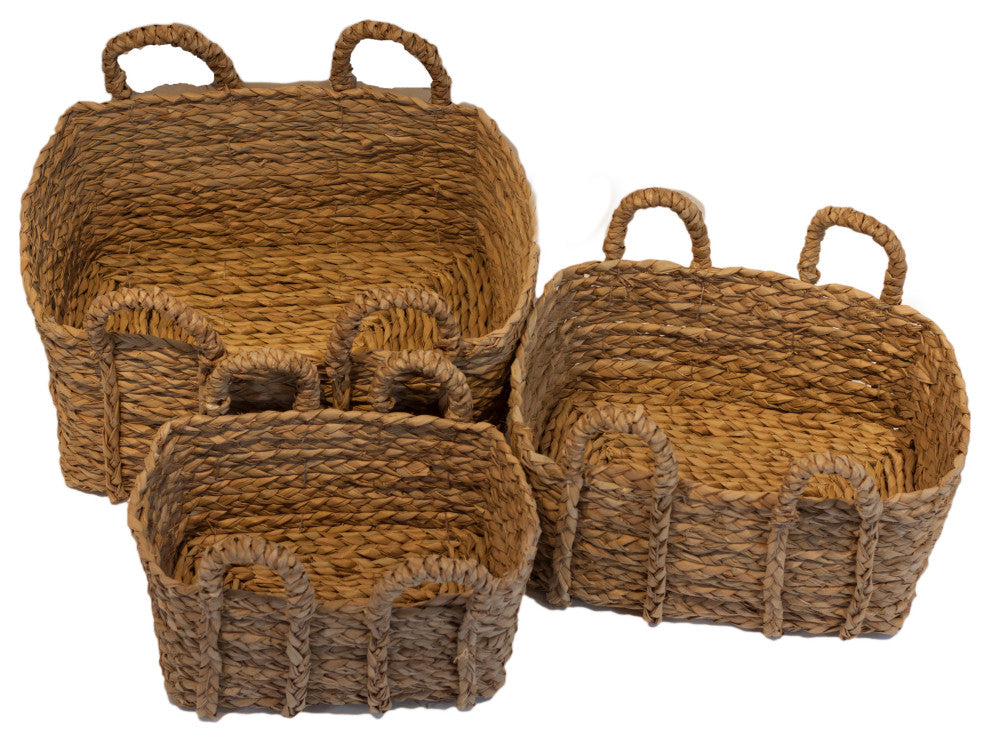 3-Piece Set Jumbo Rectangle Braided Rush Baskets, Natural