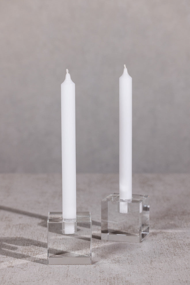 Coco 2-Piece Set Crystal Glass Taper Candle Holders, Square
