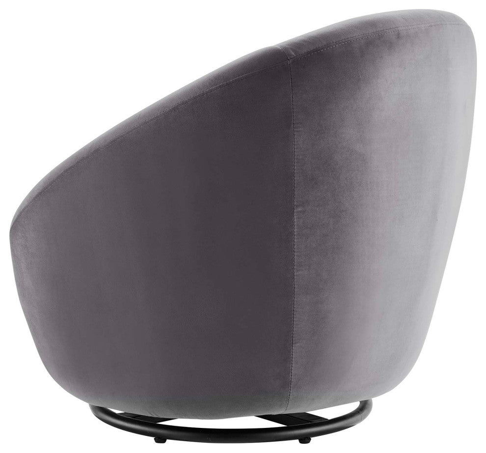 Armchair Swivel Accent Chair, Black Gray, Velvet, Modern, Cafe Hospitality
