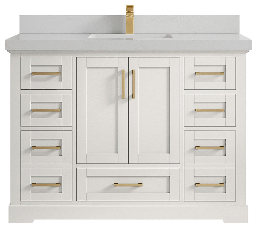 Boston 48" Single Sink Bath Vanity in Alabaster 2" Carrara Quartz