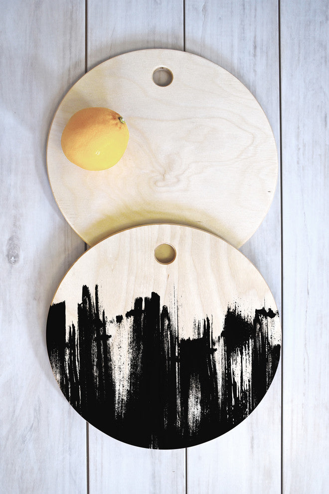Kelly Haines Monochrome Brushstrokes Cutting Board Round