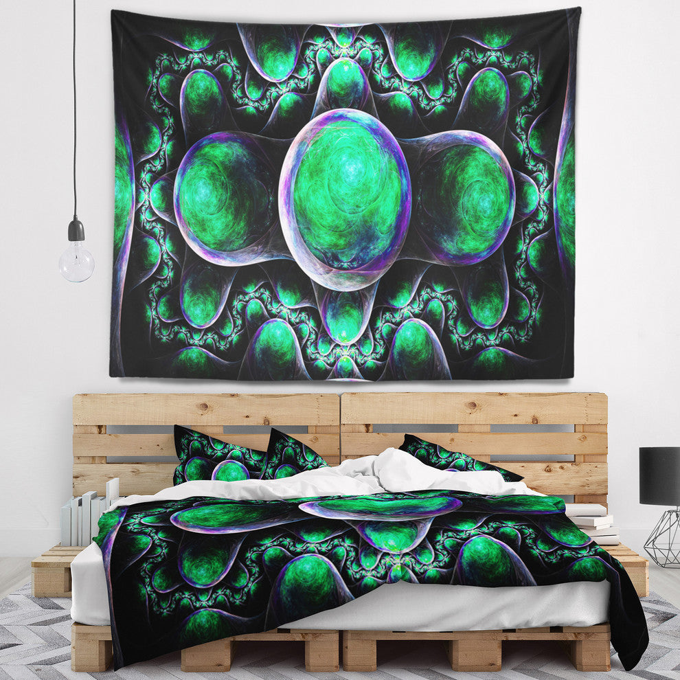 Green Exotic Fractal Pattern Abstract Wall Tapestry, 80"x68"