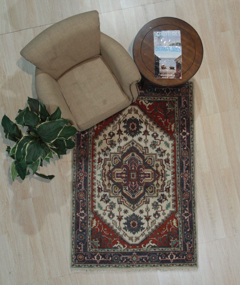 Navy/ Ivory Traditional Geometric Serapi Area Rug