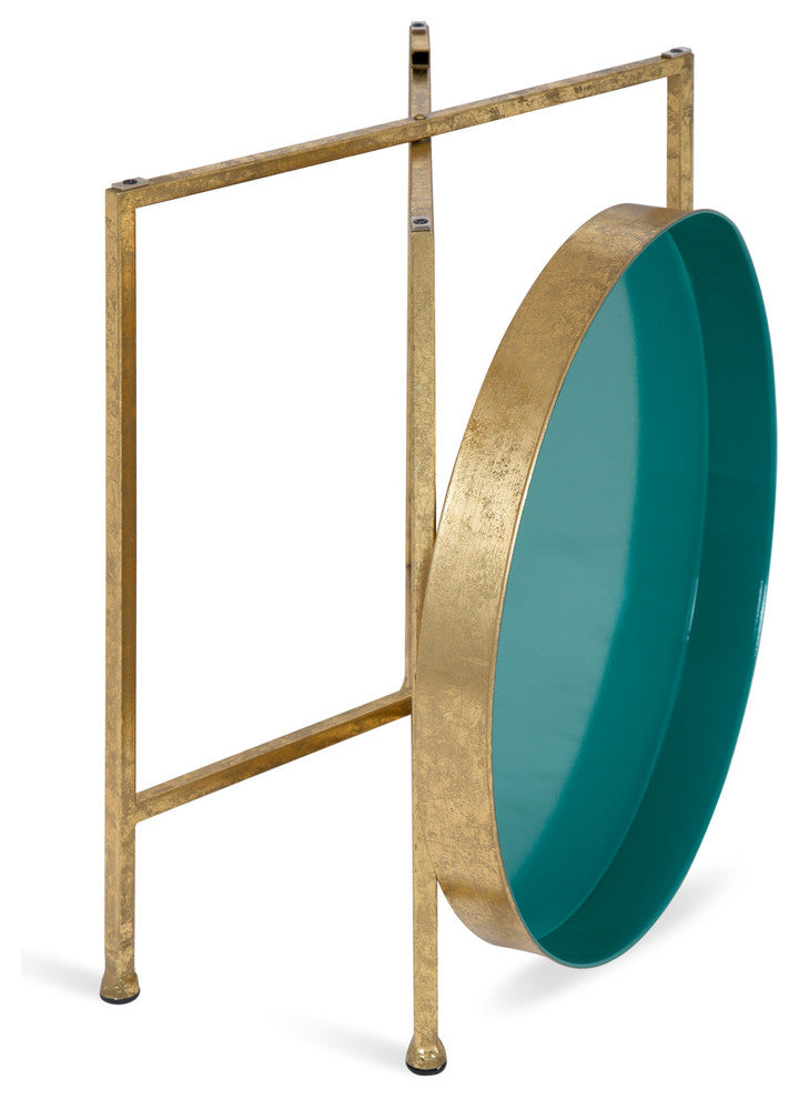 Celia Round Metal Side Table, Gold Teal