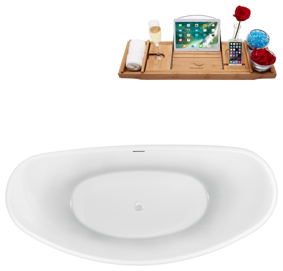 63'' Streamline N951ORB Freestanding Tub, Tray, Internal Drain, Pop-Up: White