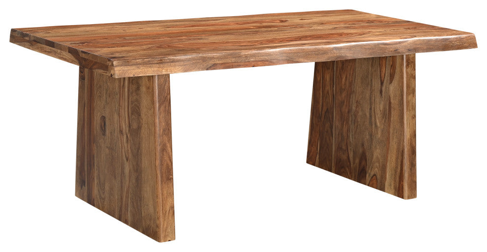 Damian 7-piece Upholstered Live Edge Solid Wood Dining Set, Brown