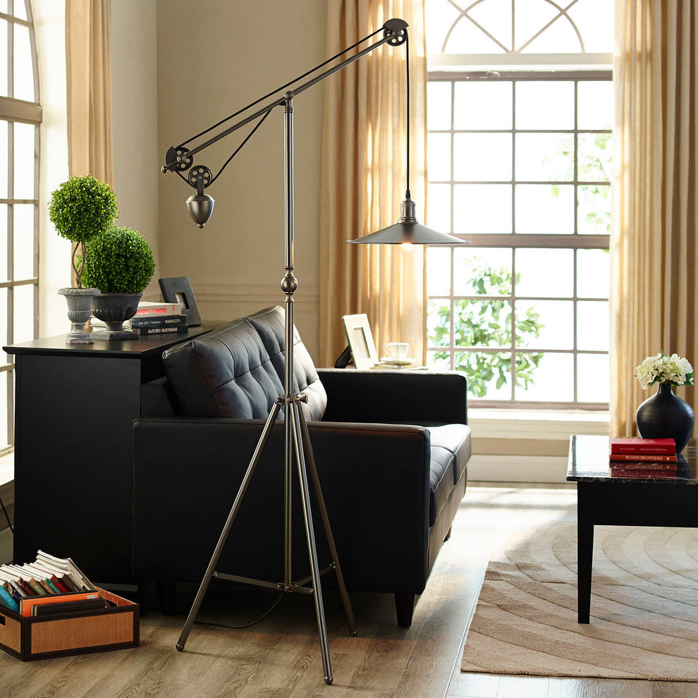 Modern Urban Contemporary Floor Lamp, Silver Steel