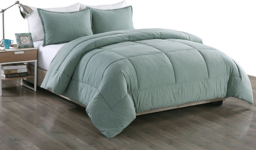 Washed Cotton Comforter Mini Set, Green, Twin Xl