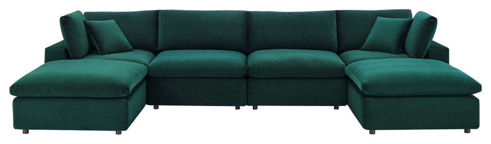 Commix Down Filled Overstuffed Performance Velvet 6-Piece Sectional Sofa Green