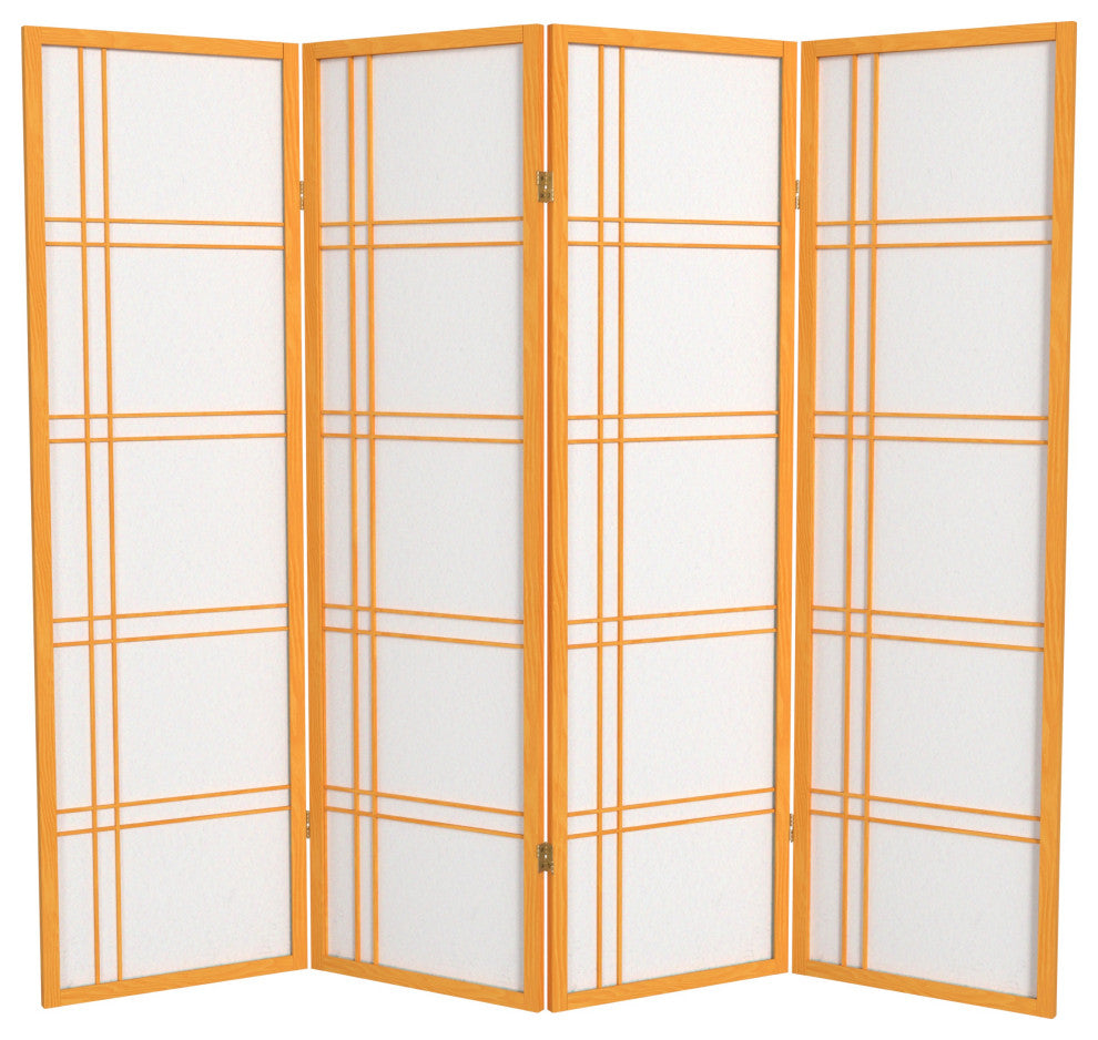 5' Tall Double Cross Shoji Screen, Honey, 4 Panels