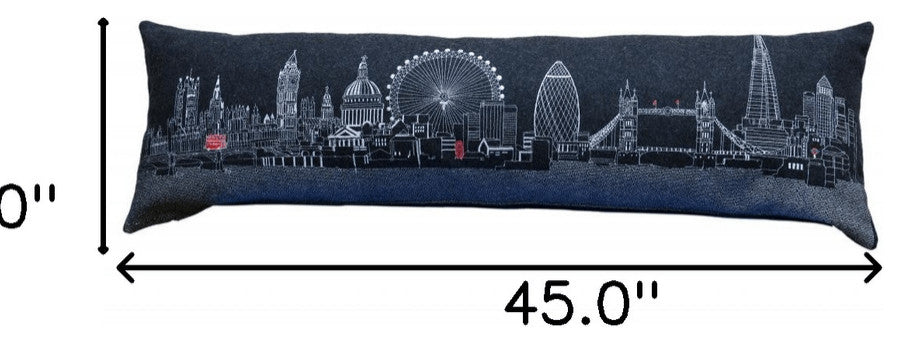 46" Black London Nighttime Skyline Lumbar Decorative Pillow