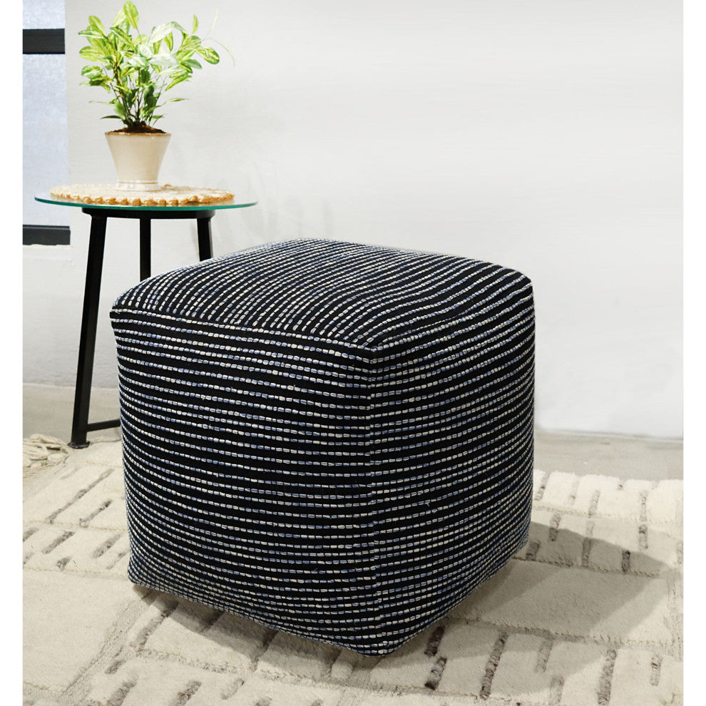 Denim Hand-woven Edwina Pouf, 18" Cube