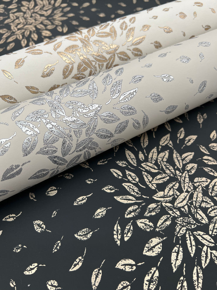 Beige & Silver Petite Leaves Wallpaper