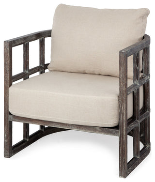 Skylar I Cream Fabric w/ Dark Brown Solid Wood Frame Accent Chair