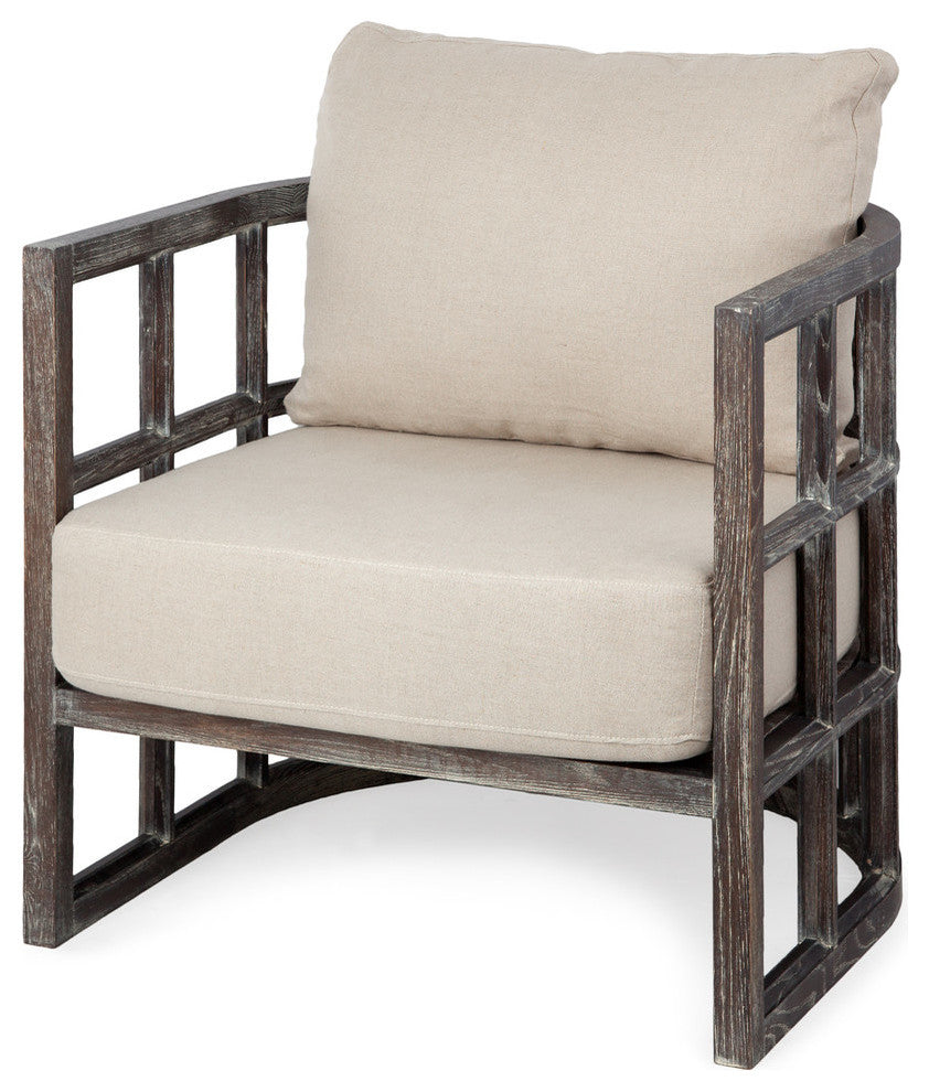 Skylar I Cream Fabric w/ Dark Brown Solid Wood Frame Accent Chair