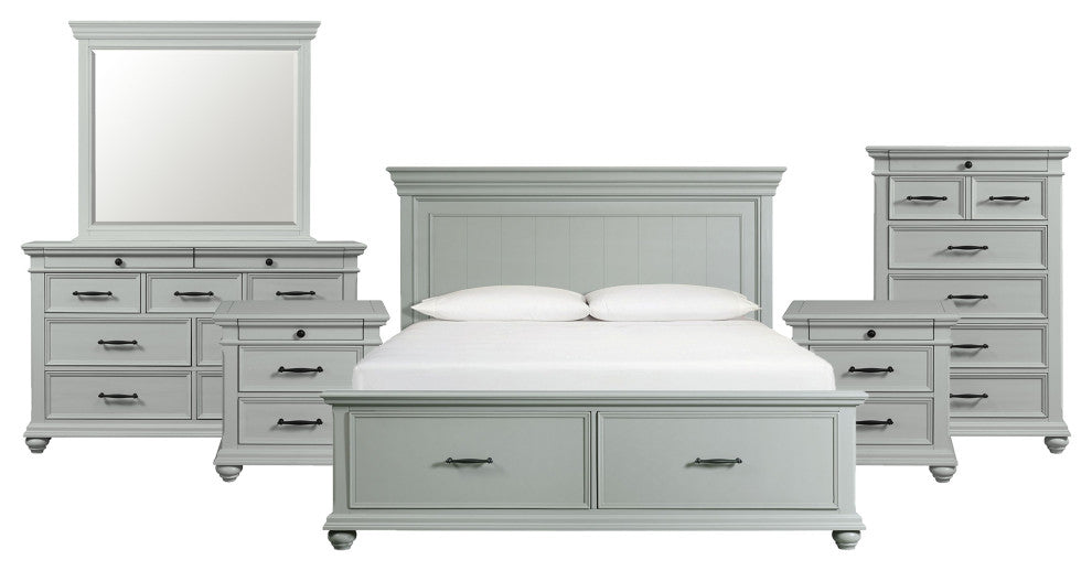 Picket House Furnishings Brooks Platform Storage 6PC Bedroom Set, Grey