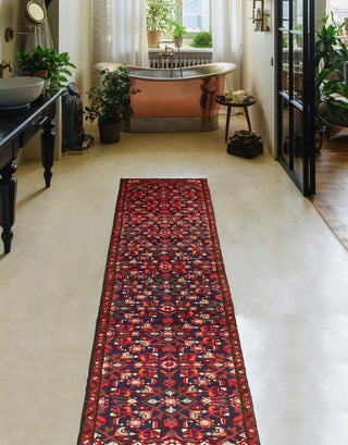 Fine Vintage Distressed Laily Navy/Red Runner, 1'10 x 13'2