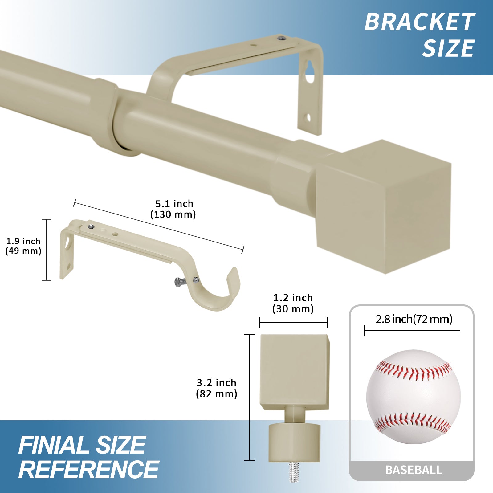 1" Wright Adjustable Curtain Rod, French White, 28"-48"
