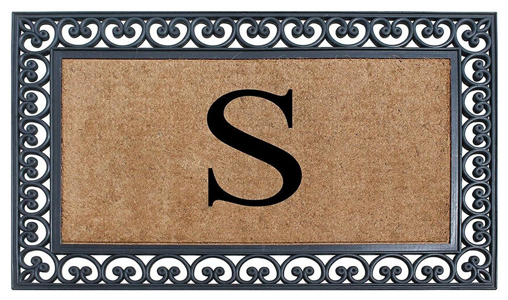 A1HC Black Rubber and Coir Paisley Border Monogrammed Double Doormat, 30"X48", S