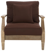 Safavieh Couture Martinique Wood Patio Armchair, Natural/Dark Brown