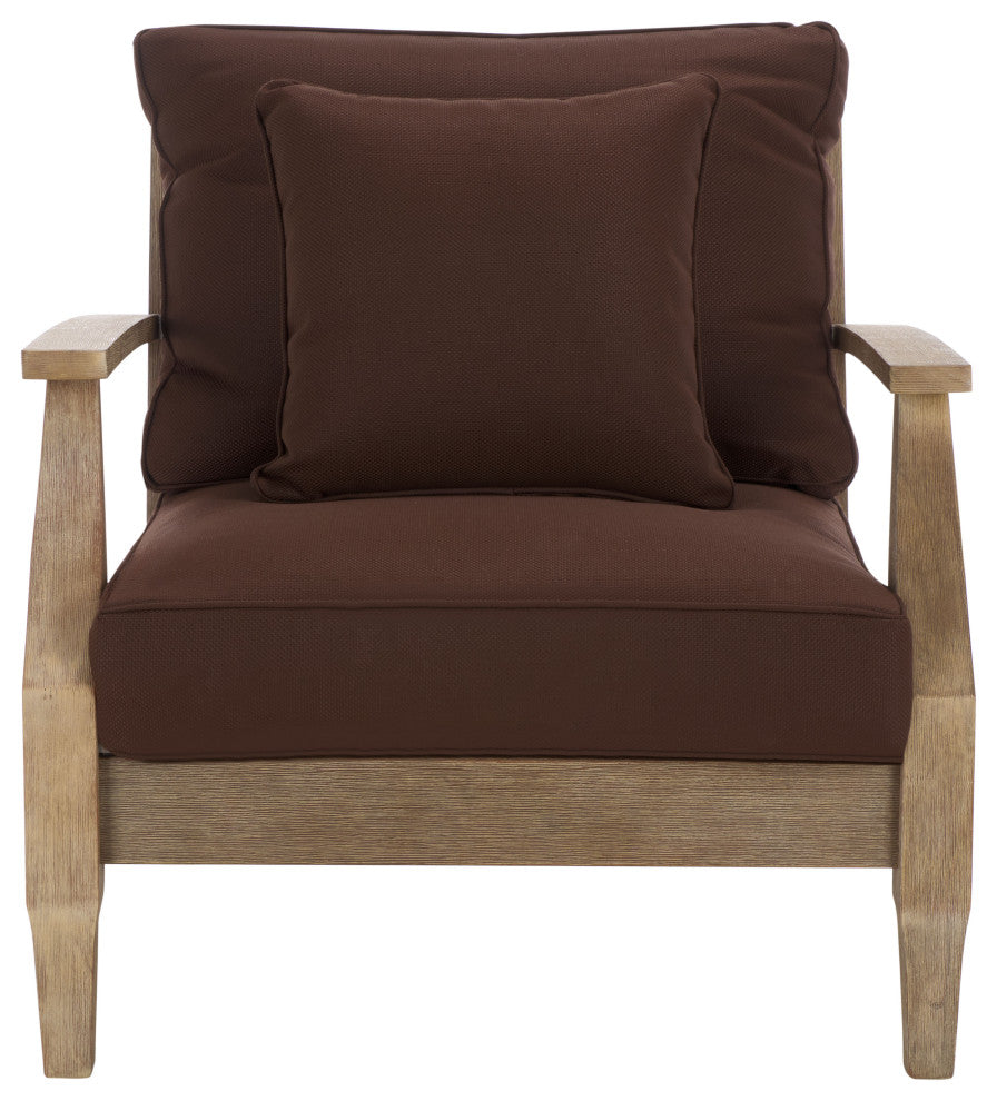 Safavieh Couture Martinique Wood Patio Armchair, Natural/Dark Brown