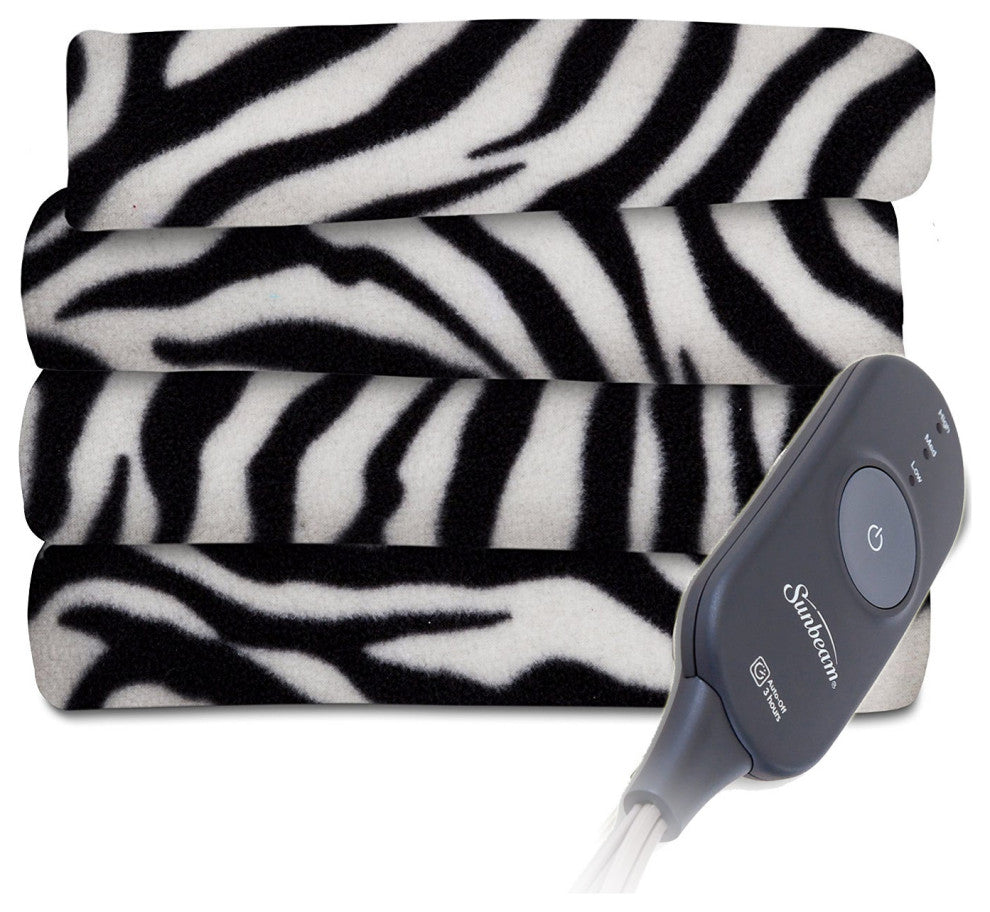 Sunbeam Fleece Electric Heated Throw Blanket Zebra
