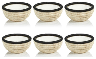 Matera 6.25"Coiled Abaca Condiment Bowls, Black, Set of 6