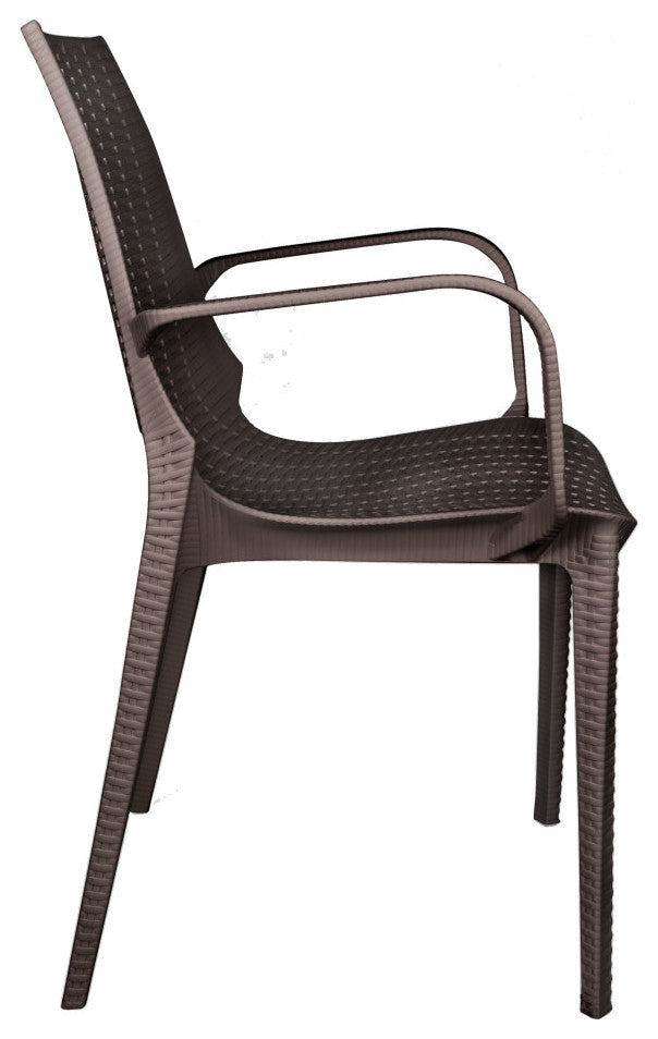 Kent Modern Stackable Outdoor Dining Arm Chair Set of 2, Brown