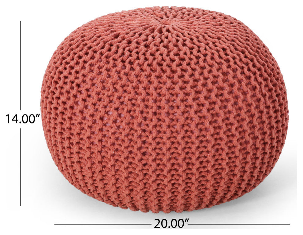 Barwick Nahunta Modern Knitted Cotton Round Pouf, Coral