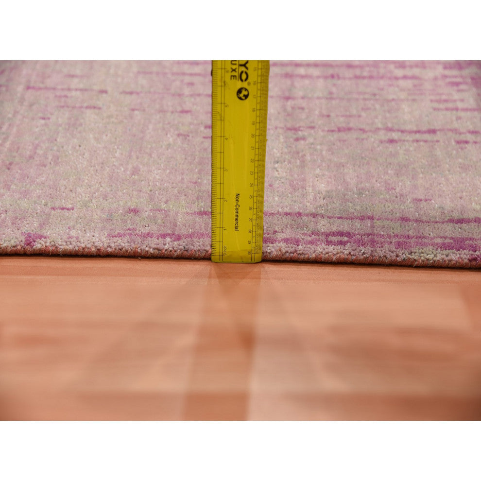 Pink Hand Knotted Vertical Ombre Design Natural Wool Runner Rug, 2'7"x8'4"