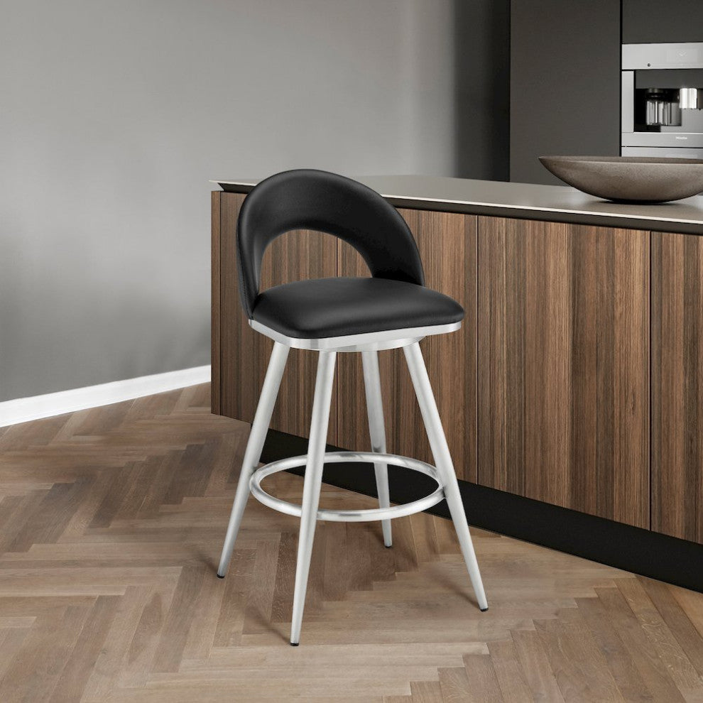 Charlotte Swivel Counter or Bar Stool in Faux Leather and Metal