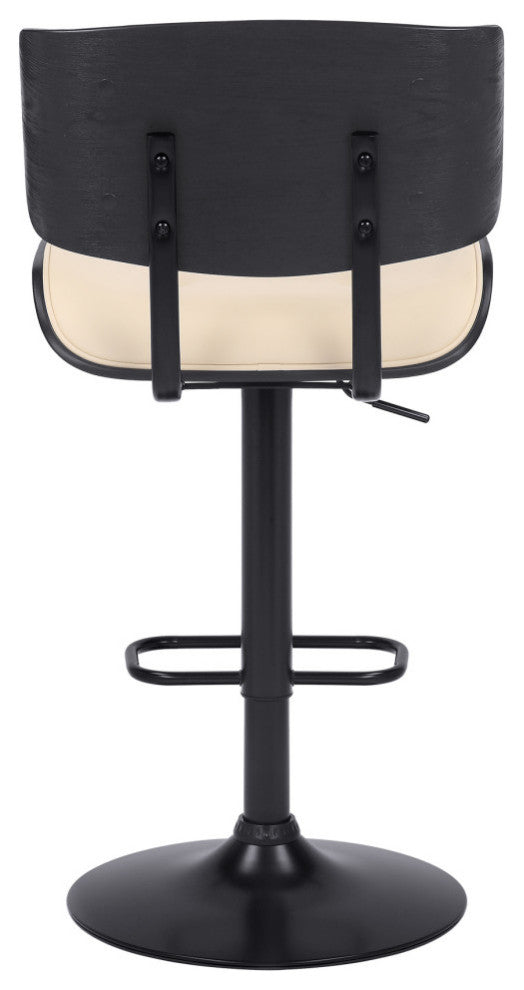 Brooklyn Adjustable Swivel Faux Leather and Wood Bar Stool With Metal Base, Cream and Black