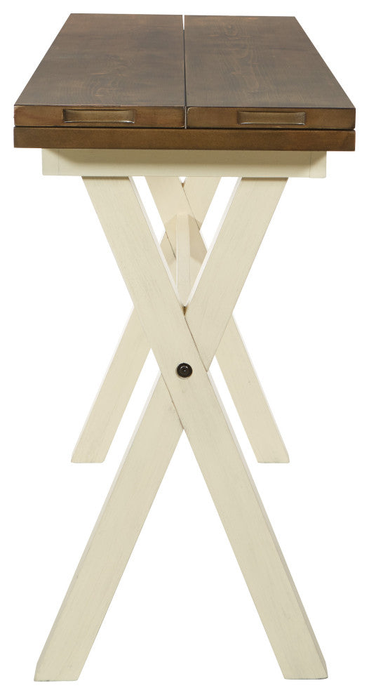 Albury Flip Top Table With Antique White Base and Wood Stain Top KD