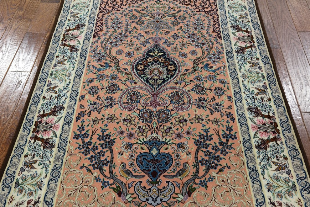 Signed Authentic Persian Isfahan Handmade Wool and Silk Area Rug, 4'x6'