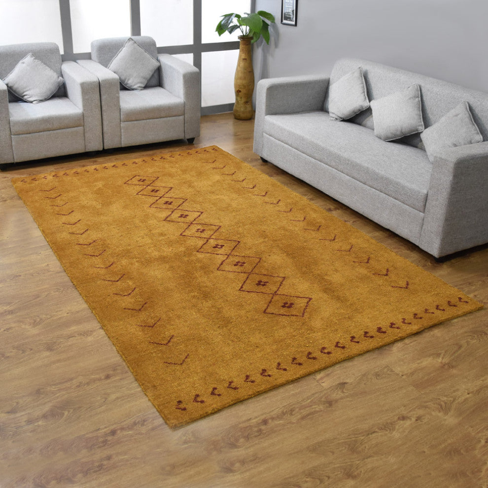 HAND KNOTTED LOOM SILK ECO-FRIENDLY RUGS-5'x8',Rectangle,Gold Red,Contemporary
