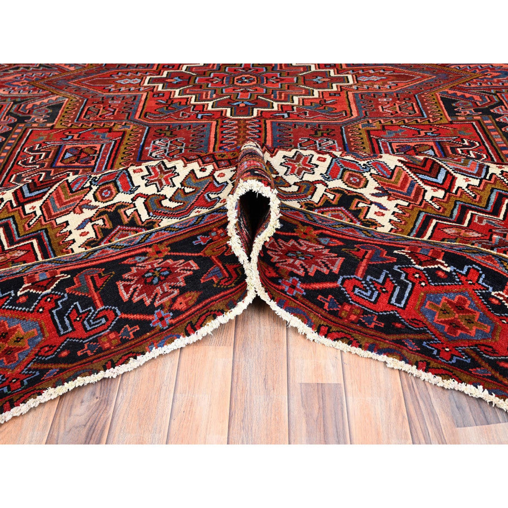 Barn Red Vintage Persian Heriz Pure Wool Hand Knotted Oriental Rug 10'x12'8"